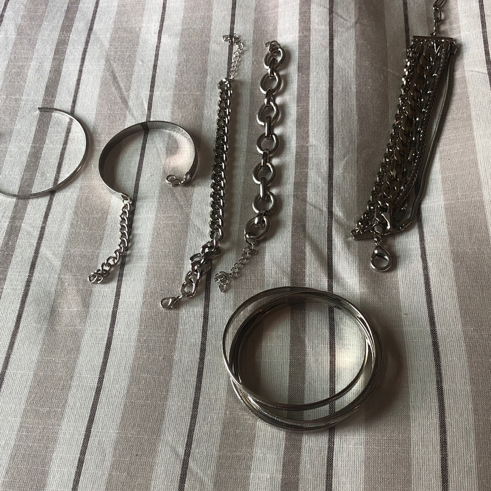 Silver Tone Mixed Bracelet and Bangle Set